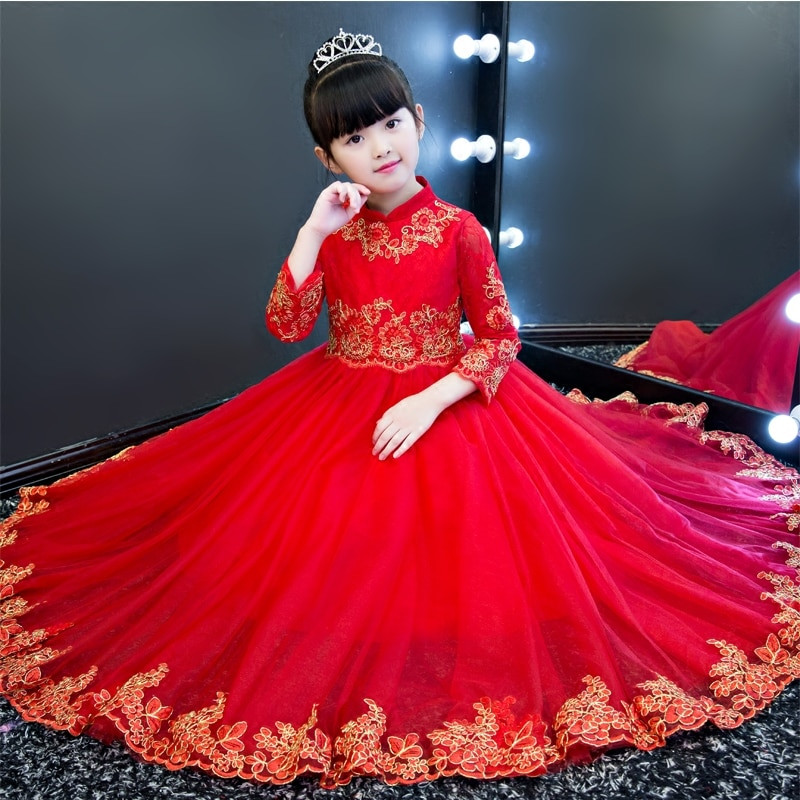 Red Party Dresses For Kids
 2017 Autumn Winter New Children Kids Red Color Princess