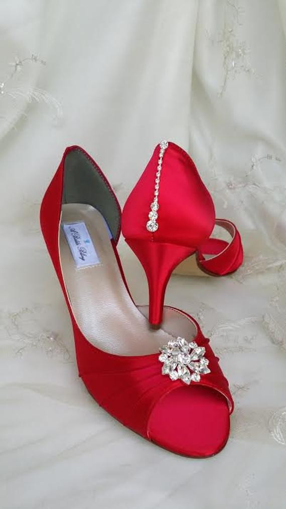 Red Shoes For Wedding
 Wedding Shoes Red Bridal Shoes with Crystal Bling Design Over