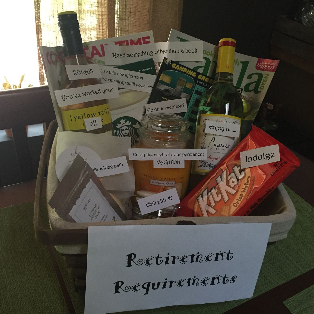 Retirement Party Gifts Ideas
 Retirement requirements t basket