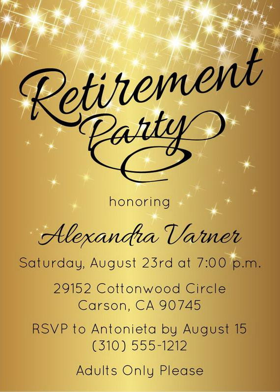 Retirement Party Invitation Ideas
 Retirement Party Invitation Gold Sparkly by AnnounceItFavors