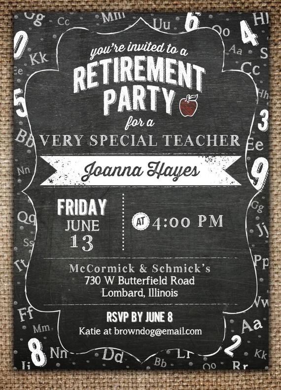 Retirement Party Invite Ideas
 Retirement Party Invitation Teacher & Chalkboard Theme
