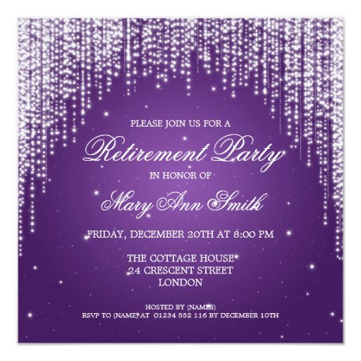 Retirement Party Invite Ideas
 Elegant Retirement Party Night Dazzle Purple Invitation