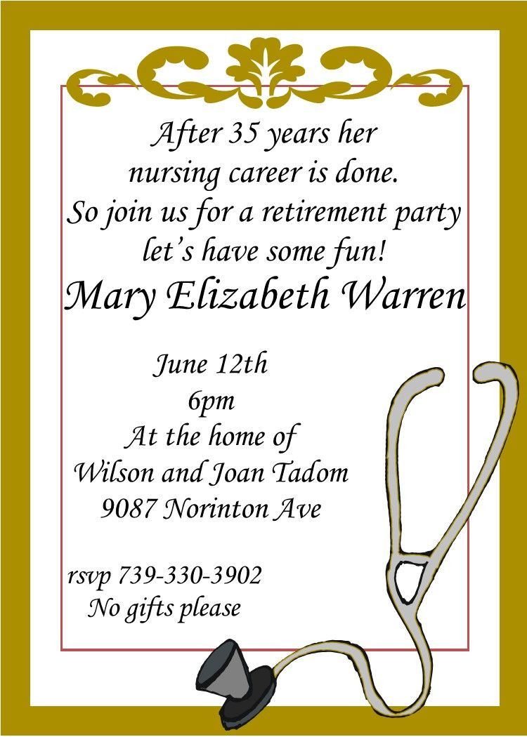 Retirement Party Wording Ideas
 Nursing Retirement party invitations custom made