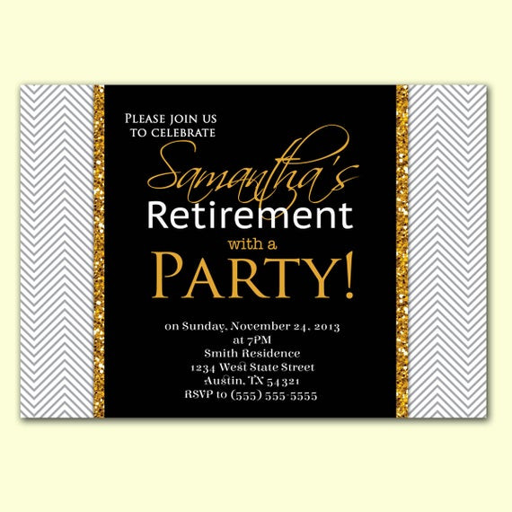 Retirement Party Wording Ideas
 Retirement Party Invite Chevron Gold Glitter by PurpleChicklet