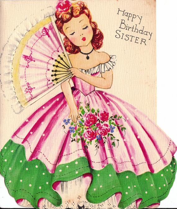 Retro Birthday Cards
 Vintage 1950s UNUSED Happy Birthday Sister Greetings Card