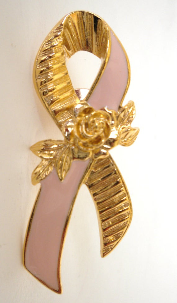 Ribbon Brooches
 Vintage Avon Pink and Gold Ribbon Brooch Cancer by oldandnew8