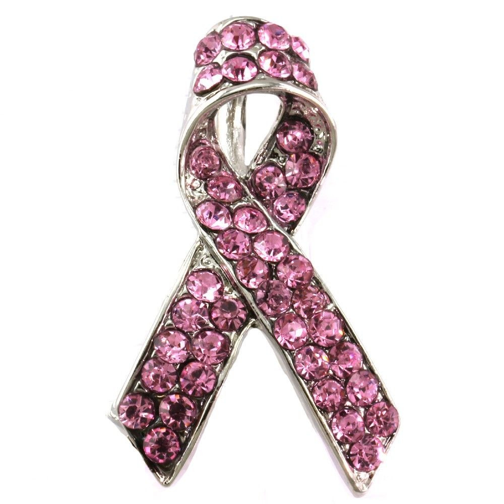 Ribbon Brooches
 Pink Ribbon Breast Cancer Awareness Stone Crystal Costume