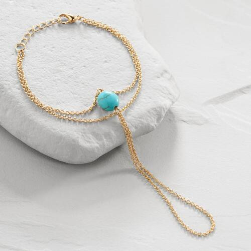 Ring To Wrist Bracelet
 Gold and Turquoise Ring to Wrist Bracelet