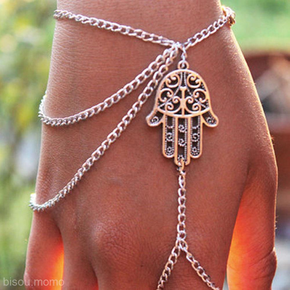 Ring To Wrist Bracelet
 Fashion Jewelry Layers Tassels Silver Bracelet Palm Finger