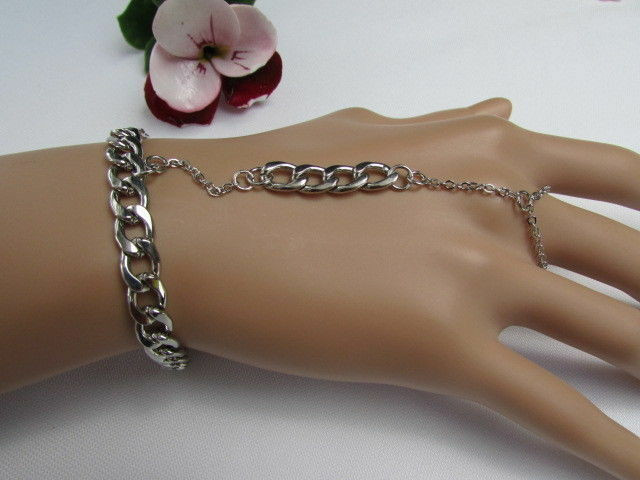 Ring To Wrist Bracelet
 New Women Silver Thin Thick Metal Fashion Hand Chain