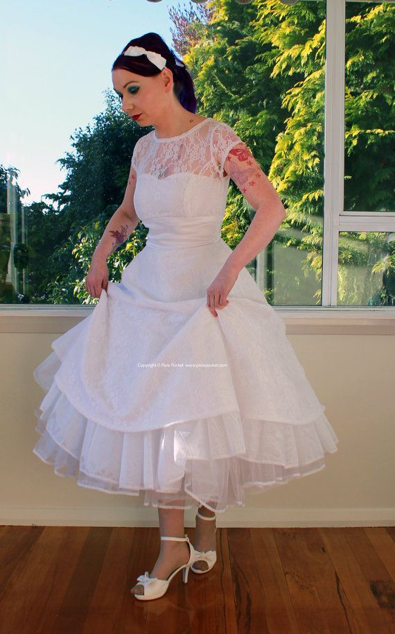 Rockabilly Wedding Dress
 1950s Rockabilly Wedding Dress Lacey with Lace Overlay
