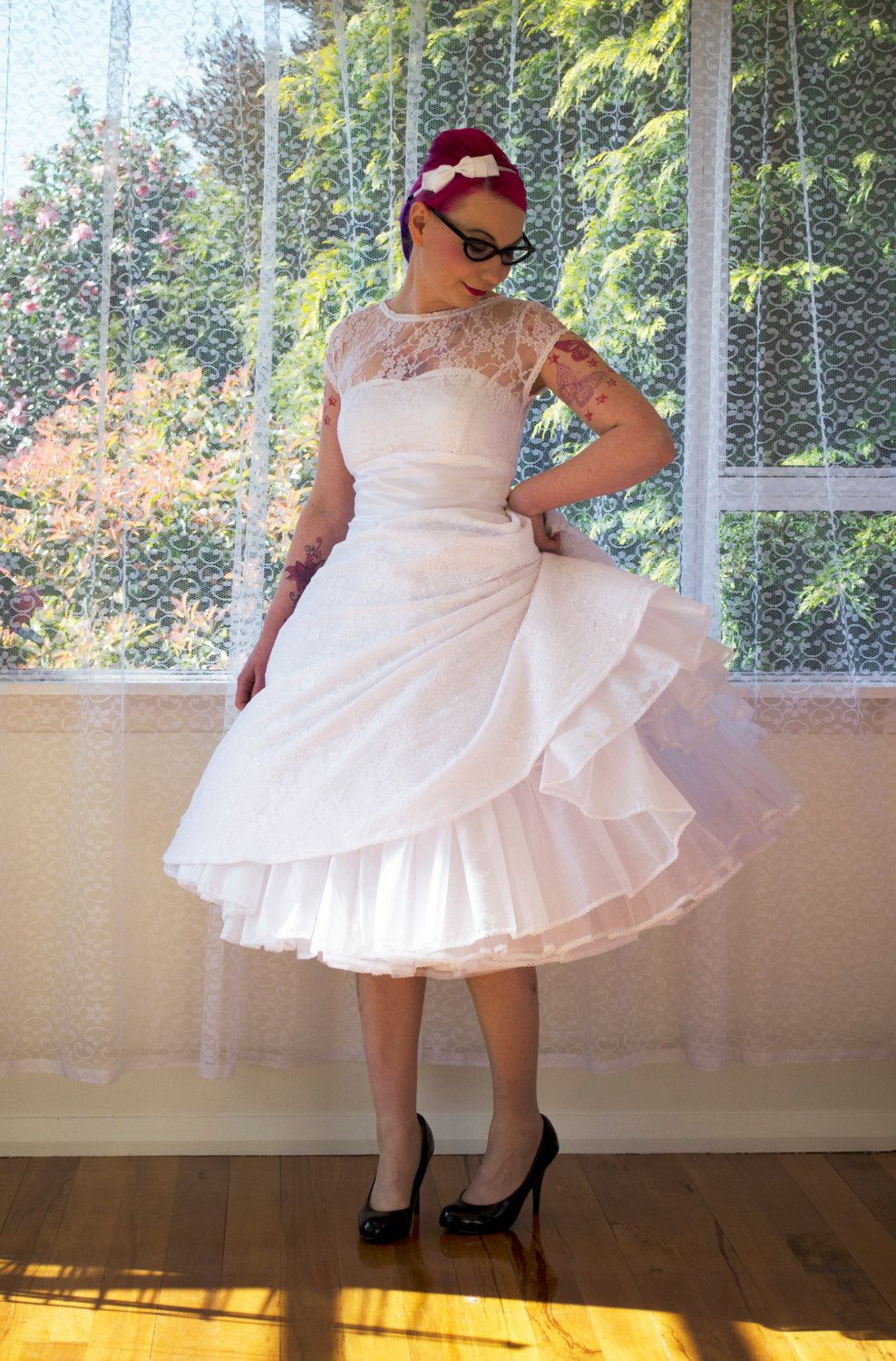 Rockabilly Wedding Dress
 1950s Rockabilly Wedding Dress Lacey with Lace Overlay