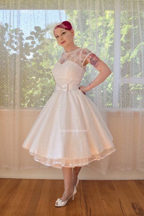 Rockabilly Wedding Dress
 1950s Jessica Rockabilly Wedding Dress with Lace Overlay