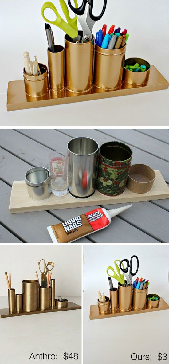 Room Organizers DIY
 Anthro Inspired Gold Pencil Holder