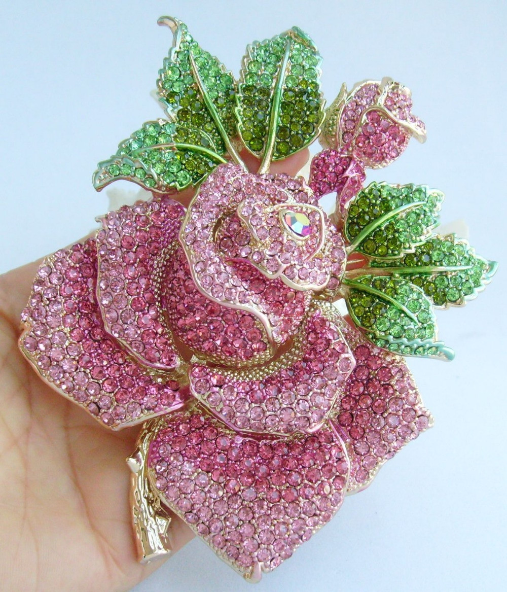 Rose Brooches
 Gorgeous 5 32" Pink Austrian Crystal Rose Flower Brooch
