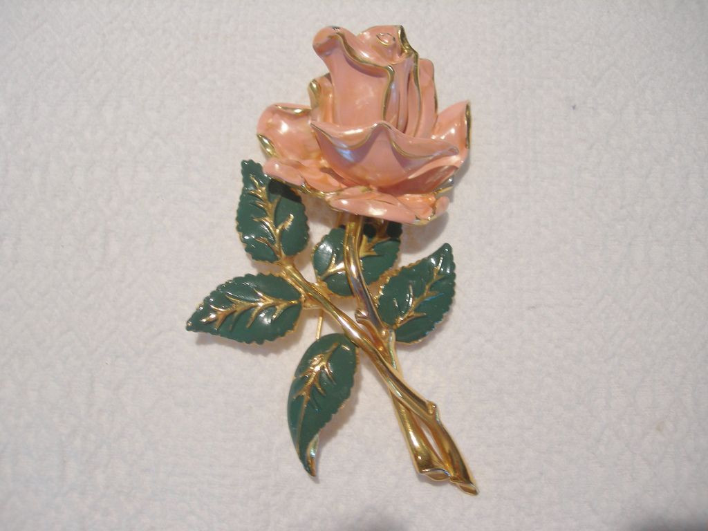 Rose Brooches
 Vintage 4 inch Enamel Rose Brooch from dorothysbling on