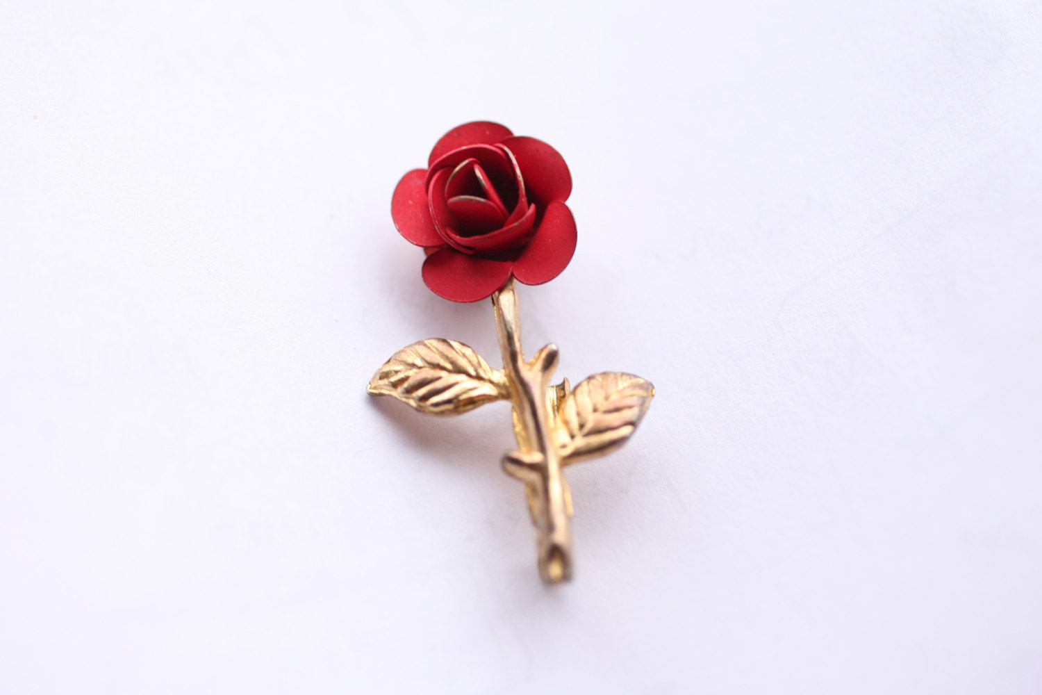 Rose Brooches
 Vintage 1950s 1960s small red rose pin metal flower pin