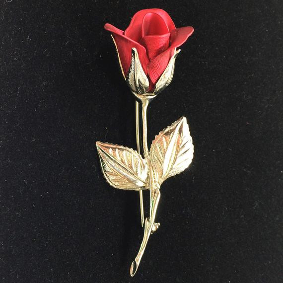 Rose Brooches
 Vintage Giovanni Red Rose Brooch with Silver Tone Pin
