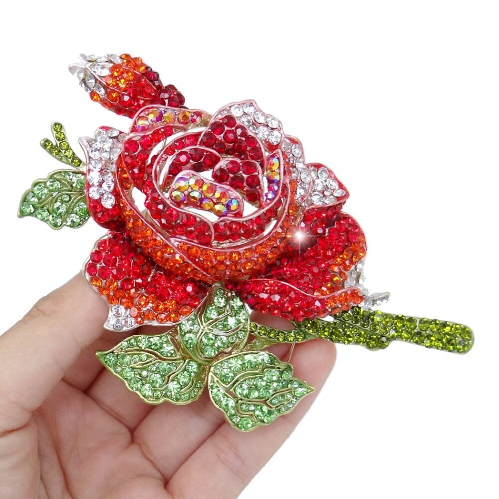 Rose Brooches
 Bella Fashion Rose Flower Bud Brooch Pin Austrian Crystal