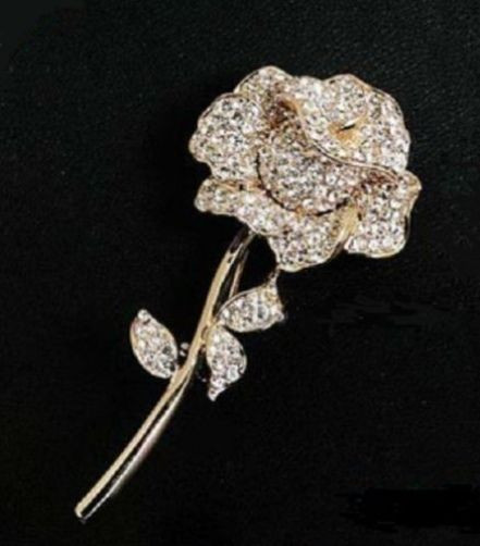 Rose Brooches
 GOLD PLATED DIAMANTE RHINESTONE CRYSTAL ROSE FLOWER BROOCH