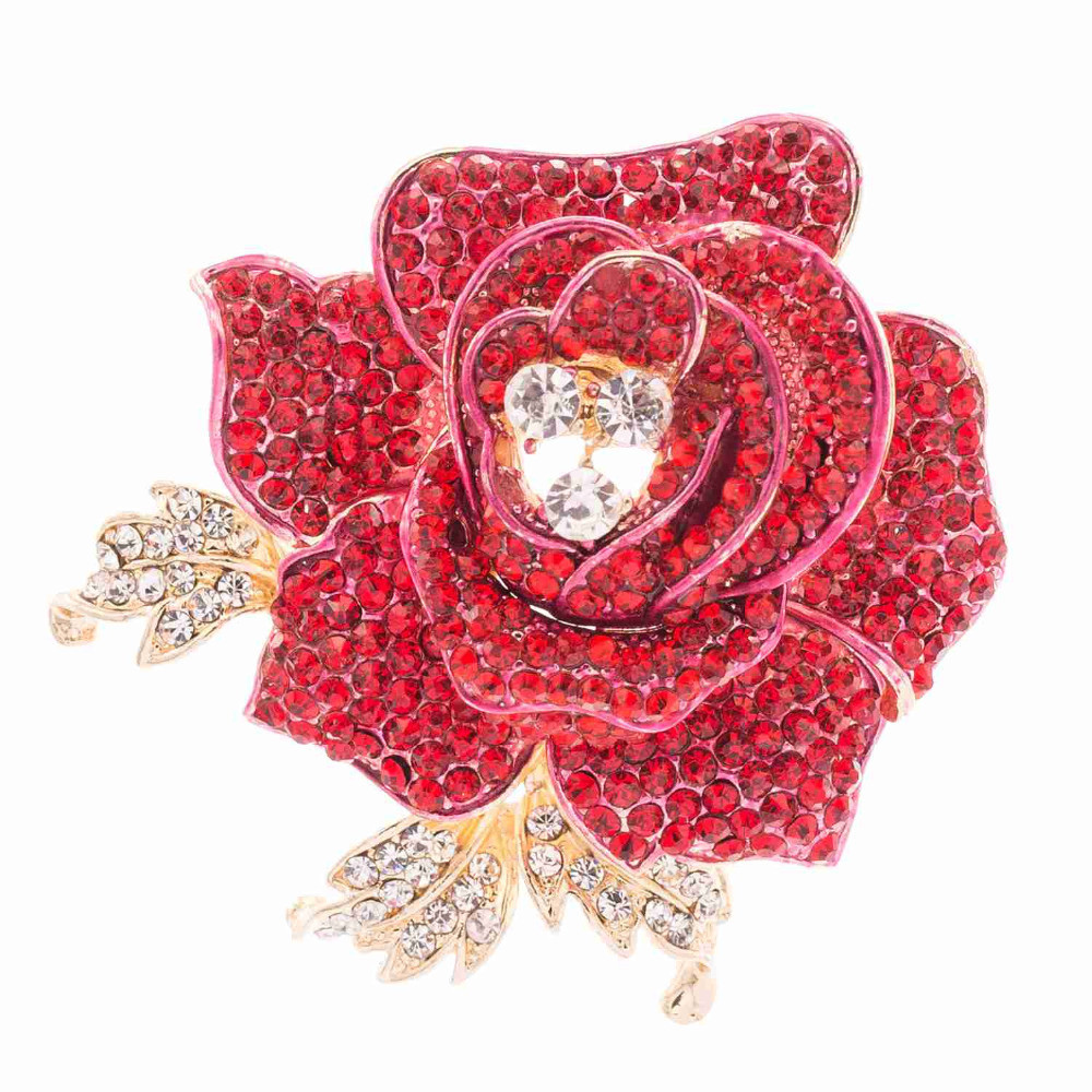 Rose Brooches
 Rhinestone Brooches Crystals Rose Brooch Leaves Flower
