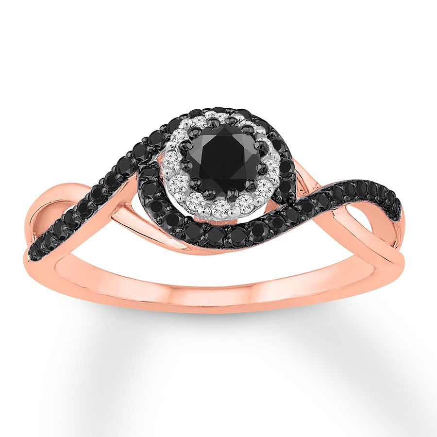 Rose Gold And Black Diamond Engagement Ring
 Black & White Diamond Engagement Ring 1 2 ct tw 14K Rose