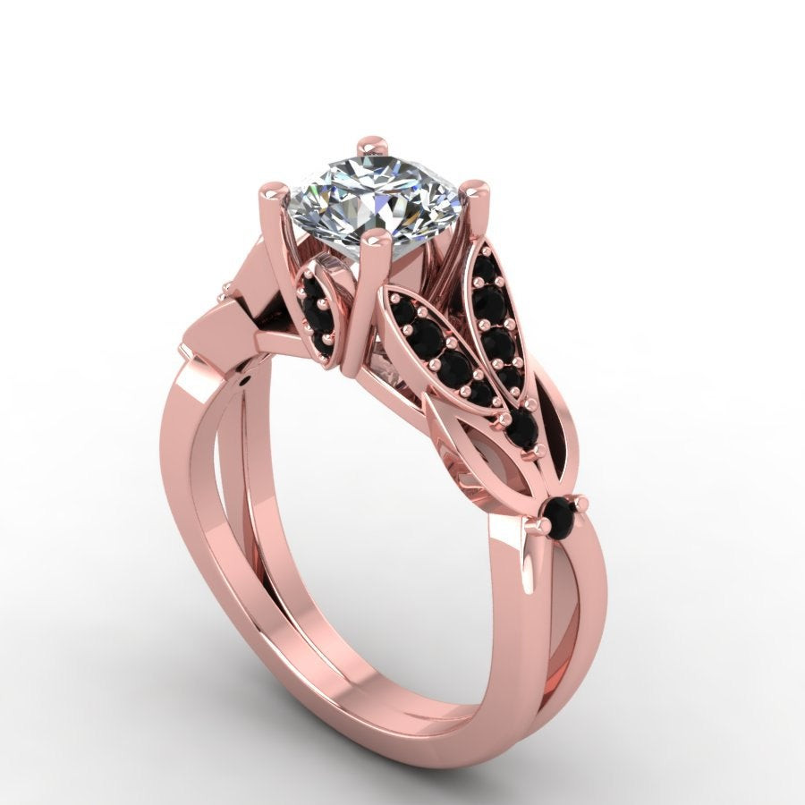 Rose Gold And Black Diamond Engagement Ring
 moissanite rose gold Black diamond engagement ring