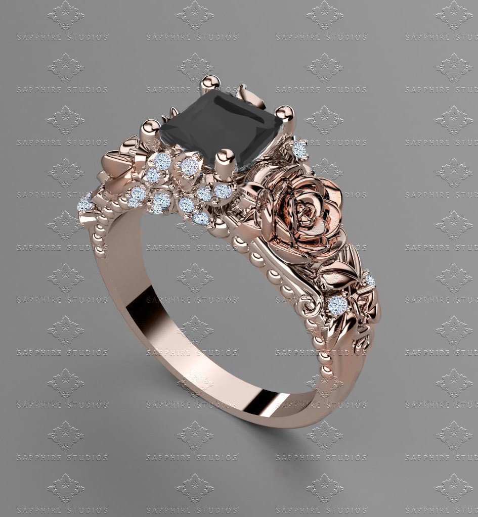 Rose Gold And Black Diamond Engagement Ring
 Rosa Del Amor 1 20ct Natural Rose Gold Engagement Ring