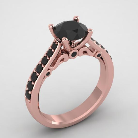 Rose Gold And Black Diamond Engagement Ring
 Black diamond engagement ring rose gold ring by