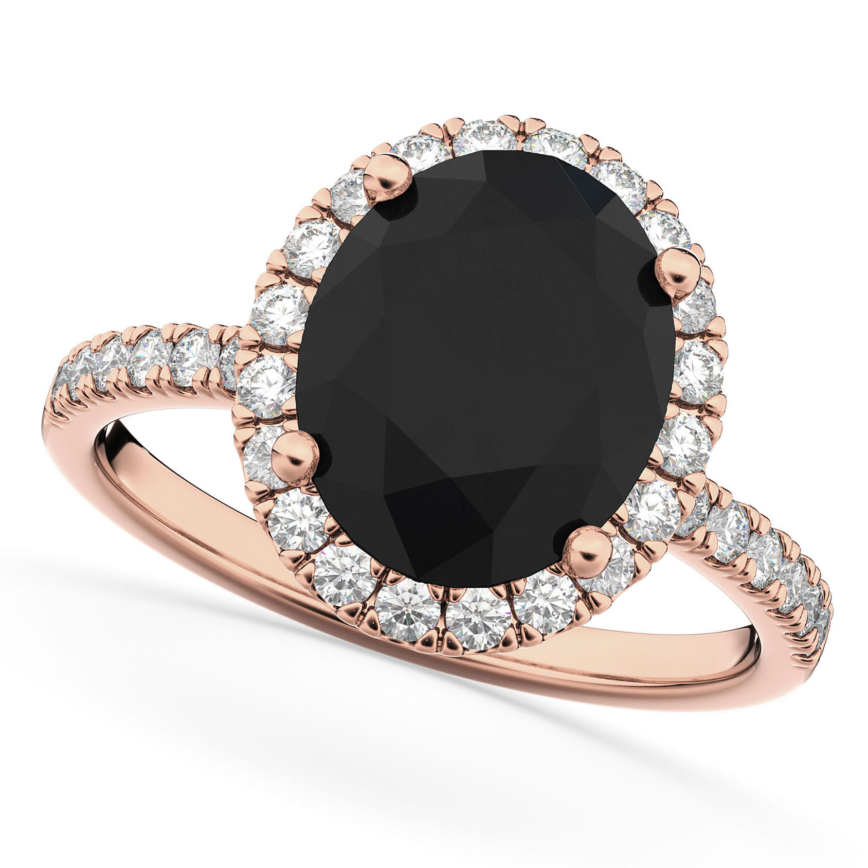 Rose Gold And Black Diamond Engagement Ring
 Oval Black Diamond & Diamond Engagement Ring 14K Rose Gold