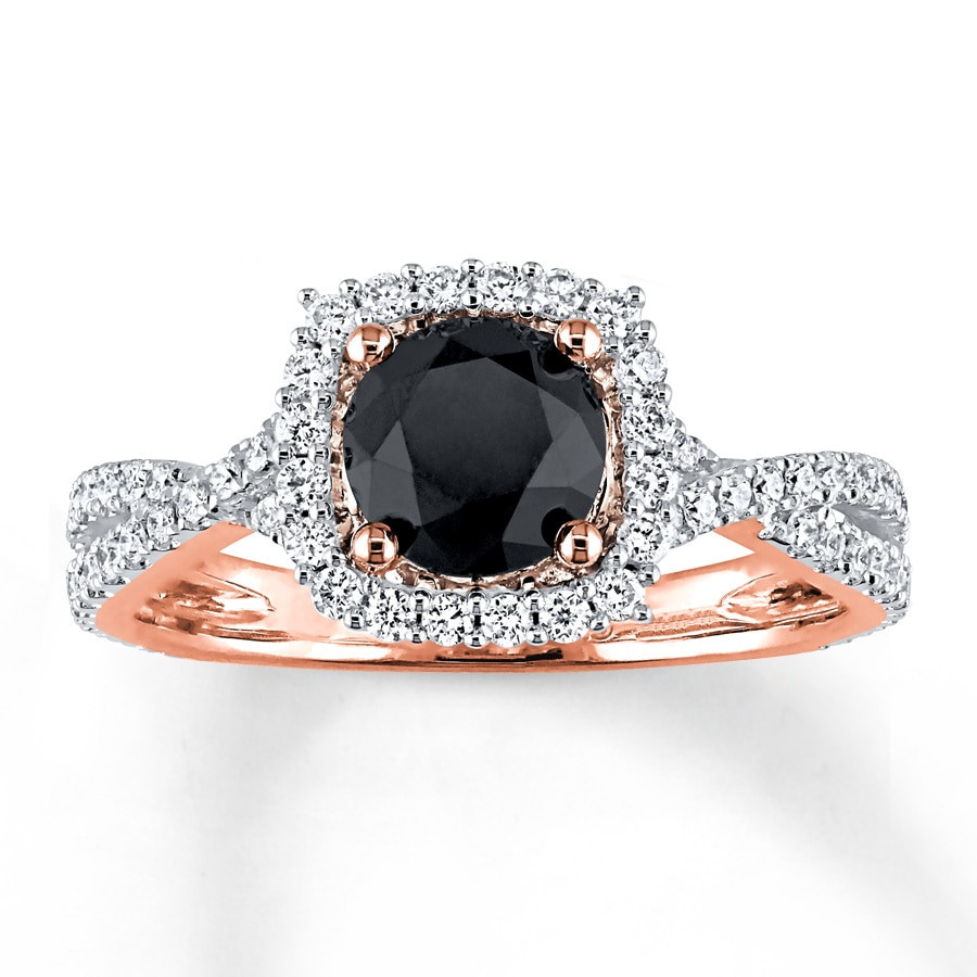 Rose Gold And Black Diamond Engagement Ring
 Black Diamond Engagement Ring 1 3 8 ct tw 14K Rose Gold
