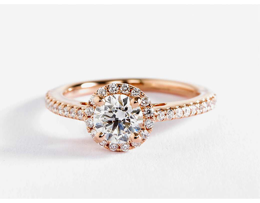 Rose Gold Diamond Rings
 Classic Halo Diamond Engagement Ring in 14k Rose Gold 1 4