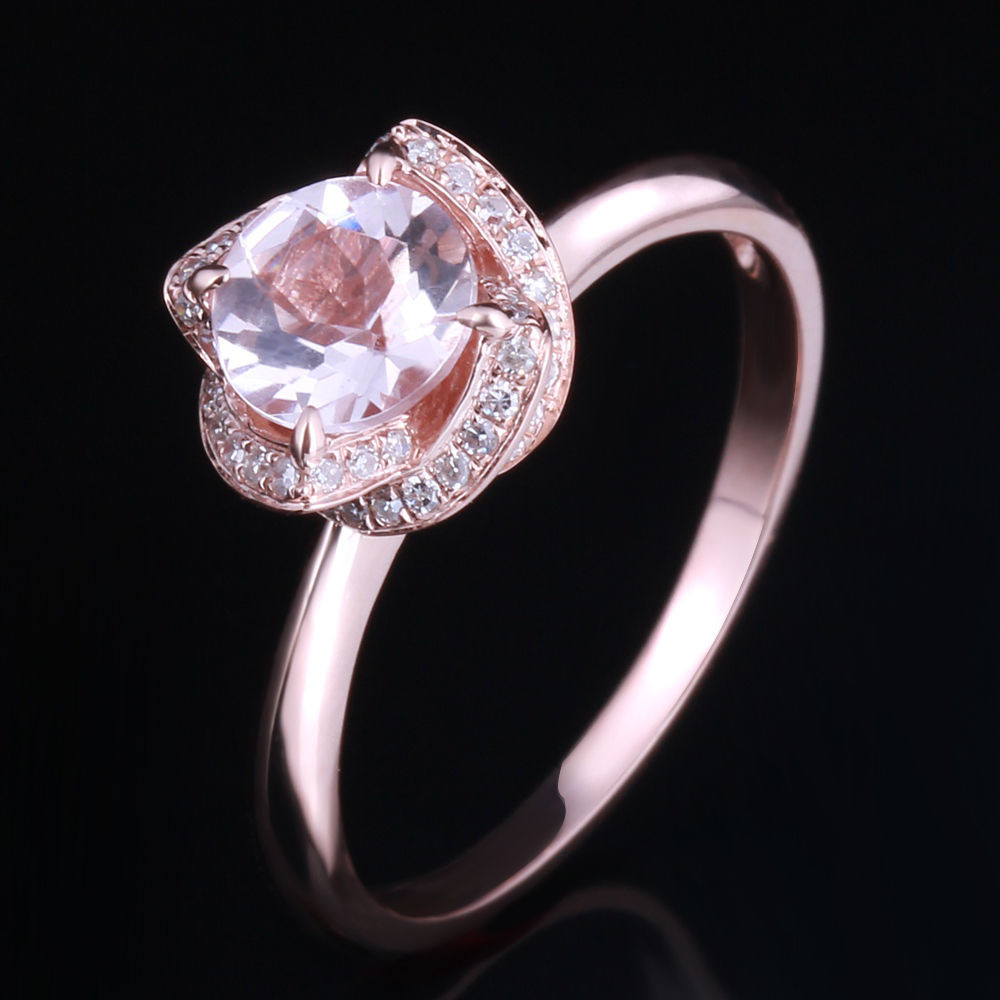 Rose Gold Diamond Rings
 Diamonds 10K Rose Gold 6 5mm Round Cut Halo Pink Morganite