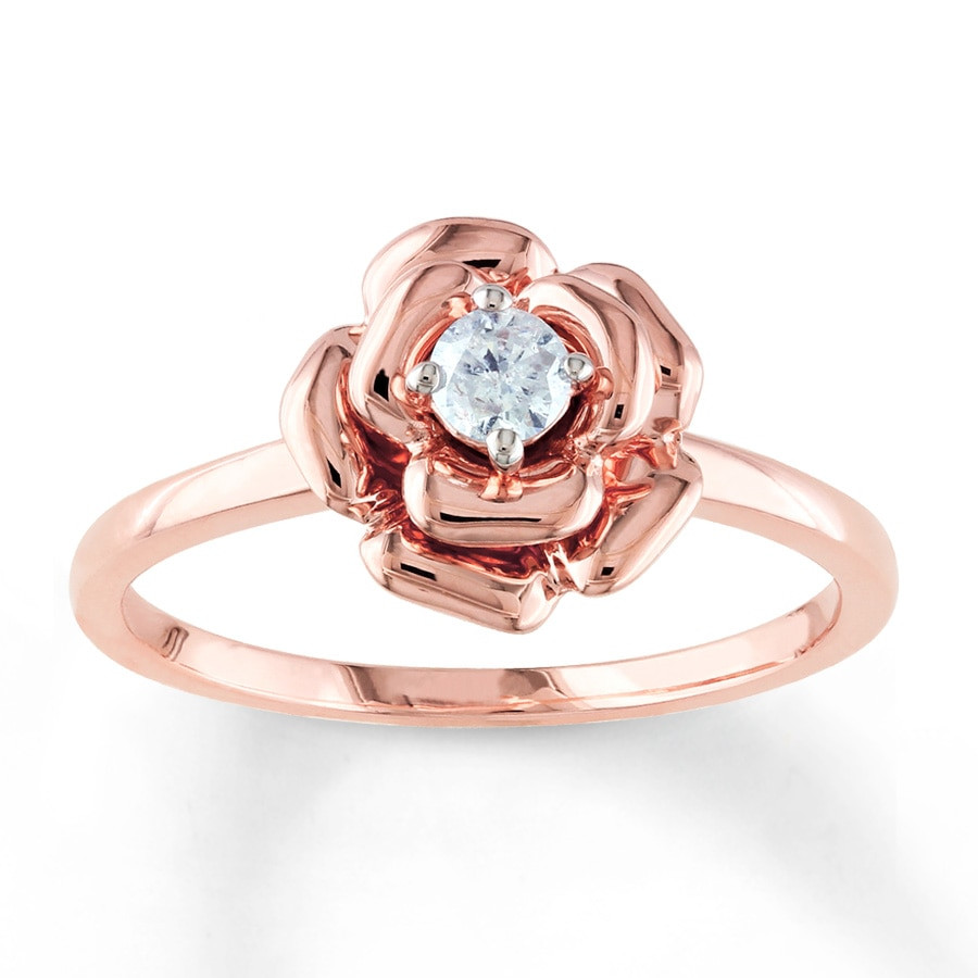 Rose Gold Diamond Rings
 Diamond Flower Ring 1 8 Carat Round cut 10K Rose Gold