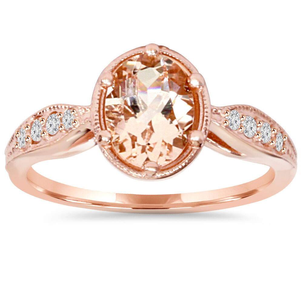 Rose Gold Diamond Rings
 1ct Vintage Morganite & Diamond Ring 14K Rose Gold