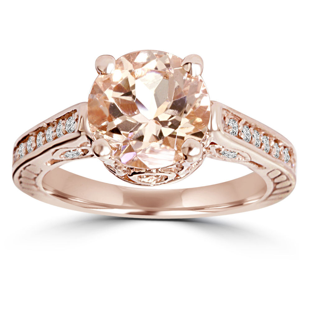 Rose Gold Diamond Rings
 Morganite & Diamond Vintage Engagement Ring 2 Carat
