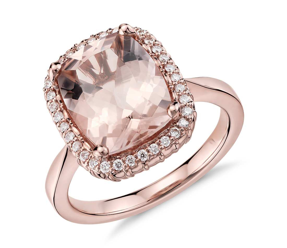 Rose Gold Diamond Rings
 Robert Leser Morganite and Diamond Halo Ring in 14k Rose