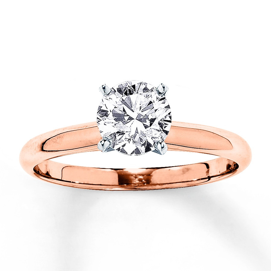 Rose Gold Diamond Rings
 Solitaire Engagement Ring 1 Carat Diamond 14K Rose Gold