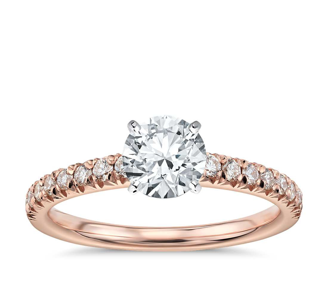 Rose Gold Diamond Rings
 French Pavé Diamond Engagement Ring in 14k Rose Gold 1 4