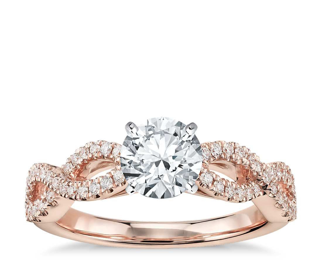 Rose Gold Diamond Rings
 Infinity Twist Micropavé Diamond Engagement Ring in 14K