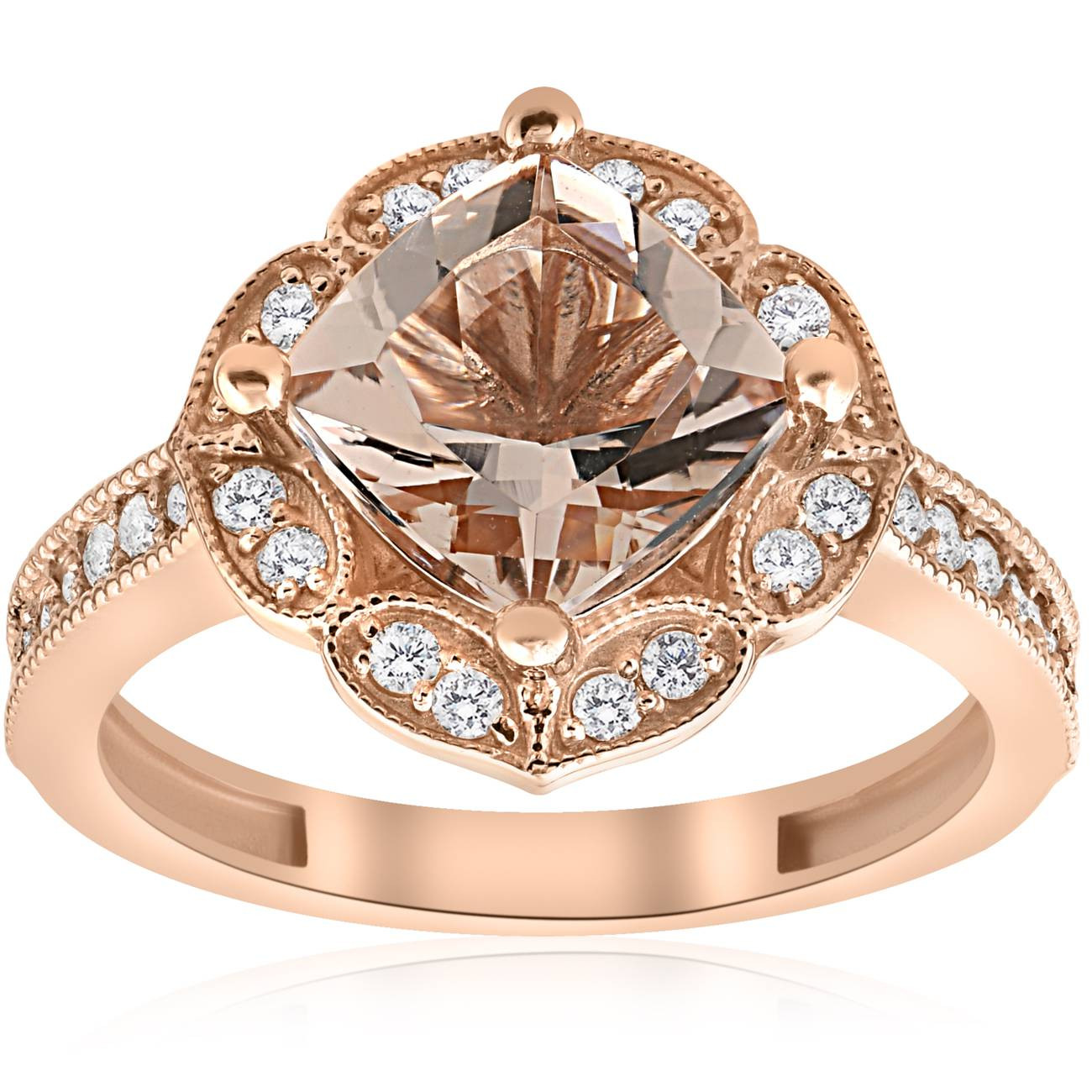Rose Gold Diamond Rings
 2 1 3ct Cushion Morganite Vintage Diamond Halo Engagement
