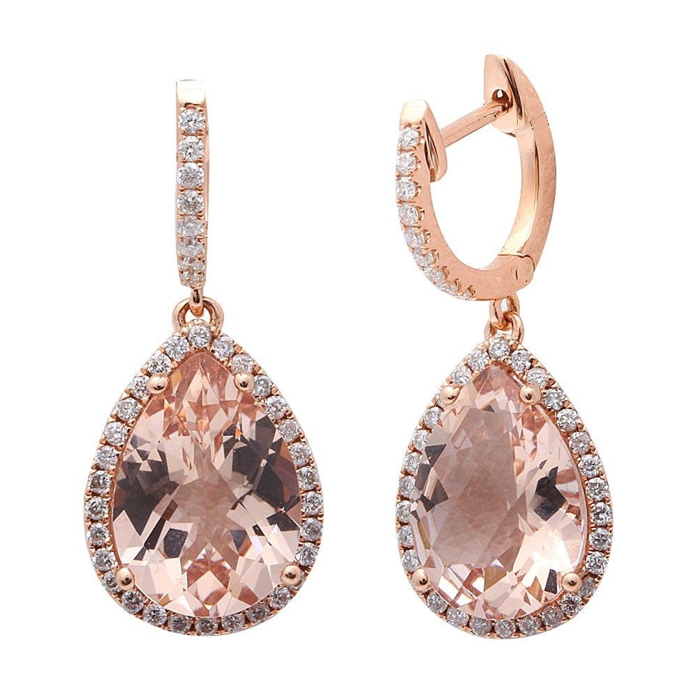 Rose Gold Drop Earrings
 4 78CT F VS Morganite & Diamond Drop Dangle Halo Style