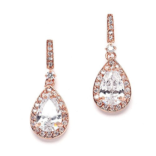 Rose Gold Drop Earrings
 Mariell 14K Rose Gold Plated Cubic Zirconia Bridal