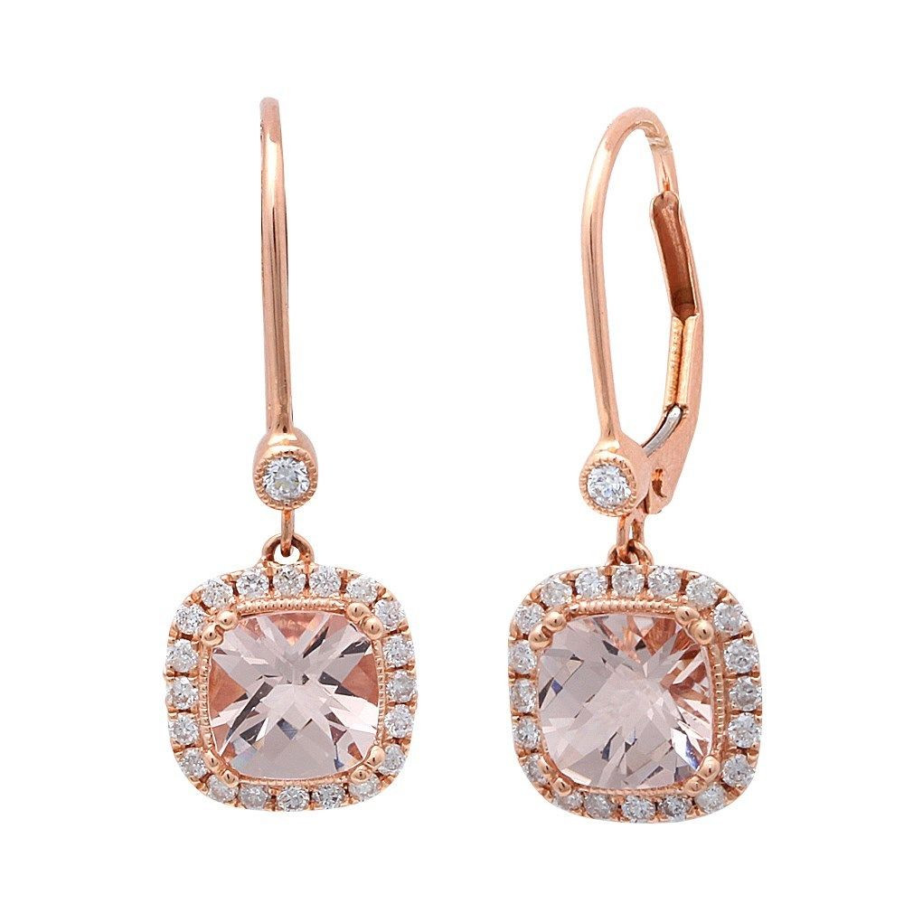Rose Gold Drop Earrings
 2 00CT F VS Morganite & Diamond Drop Dangle Halo Style