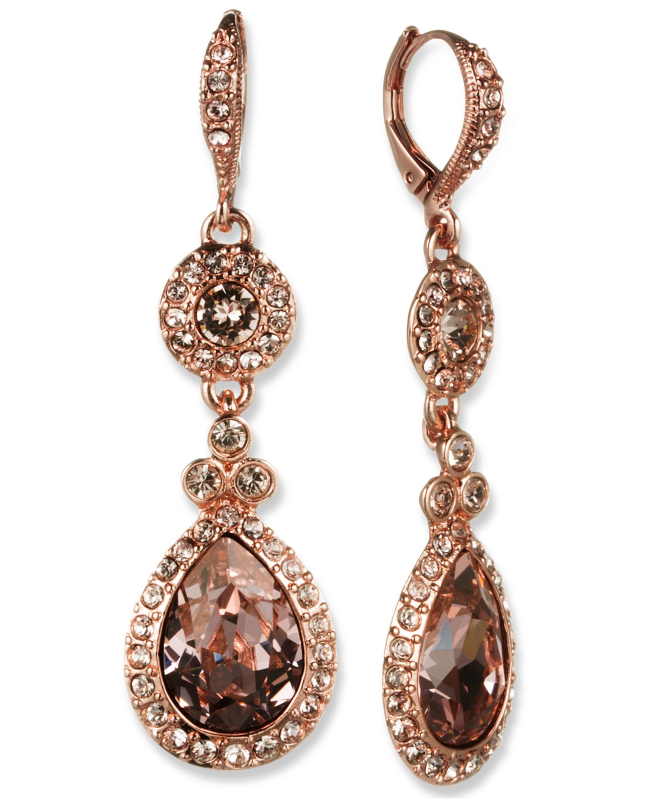 Rose Gold Drop Earrings
 Givenchy Rose Gold tone Swarovski Element Double Drop