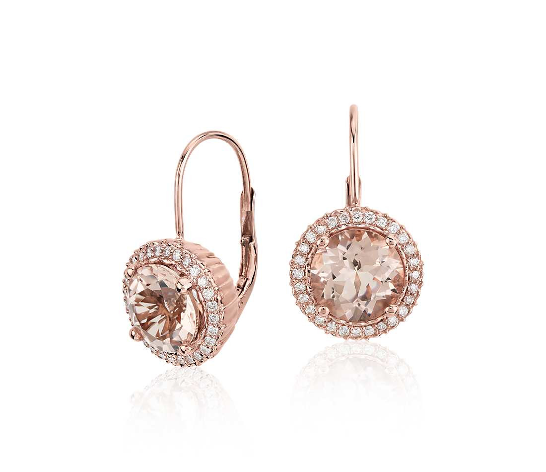 Rose Gold Drop Earrings
 Robert Leser Morganite and Diamond Drop Earrings in 14k