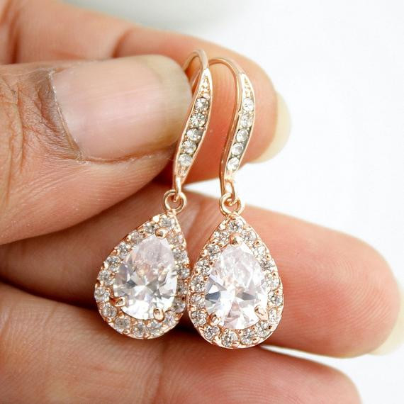 Rose Gold Drop Earrings
 Rose Gold Dangle Earrings Wedding Jewelry Rose by