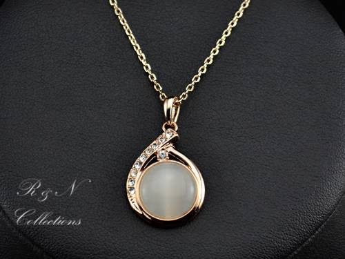 Rose Gold Opal Necklace
 Cat s Eye 18K Rose Gold Plated Opal Stone Pendant Jewelry