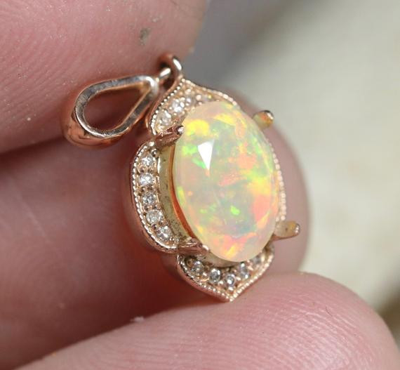 Rose Gold Opal Necklace
 14K Ethiopian Opal Pendant 14K Rose Gold Genuine Opal