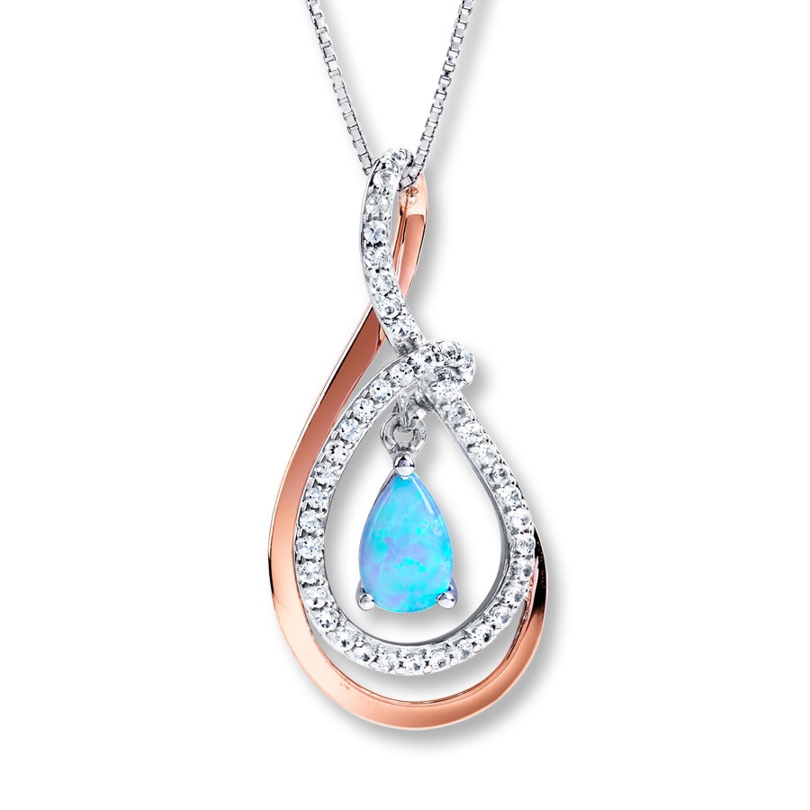 Rose Gold Opal Necklace
 Lab Created Opal Necklace Sterling Silver 10K Rose Gold